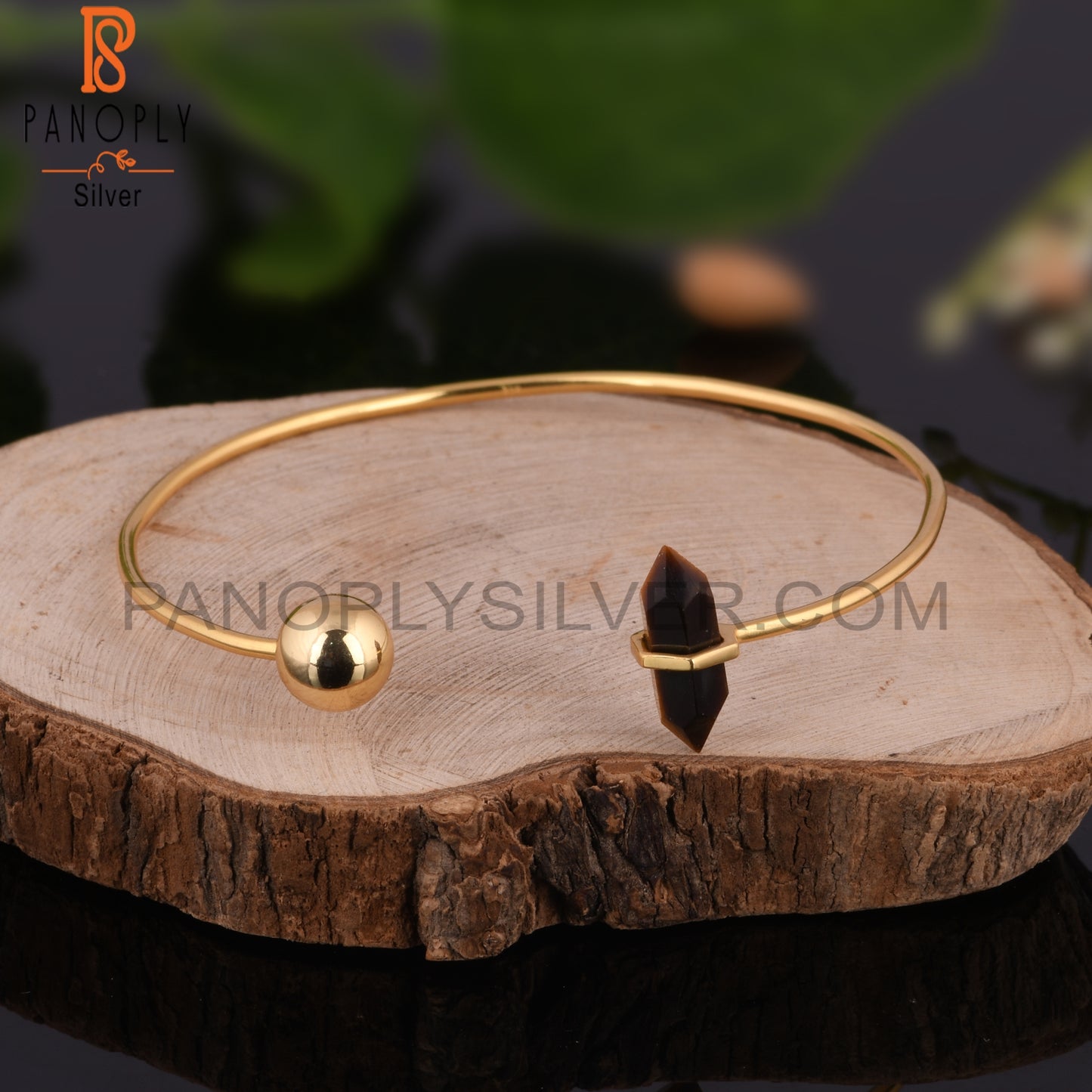 Tiger eye Yellow Terminated Pencil Point Gold Plated Bangles