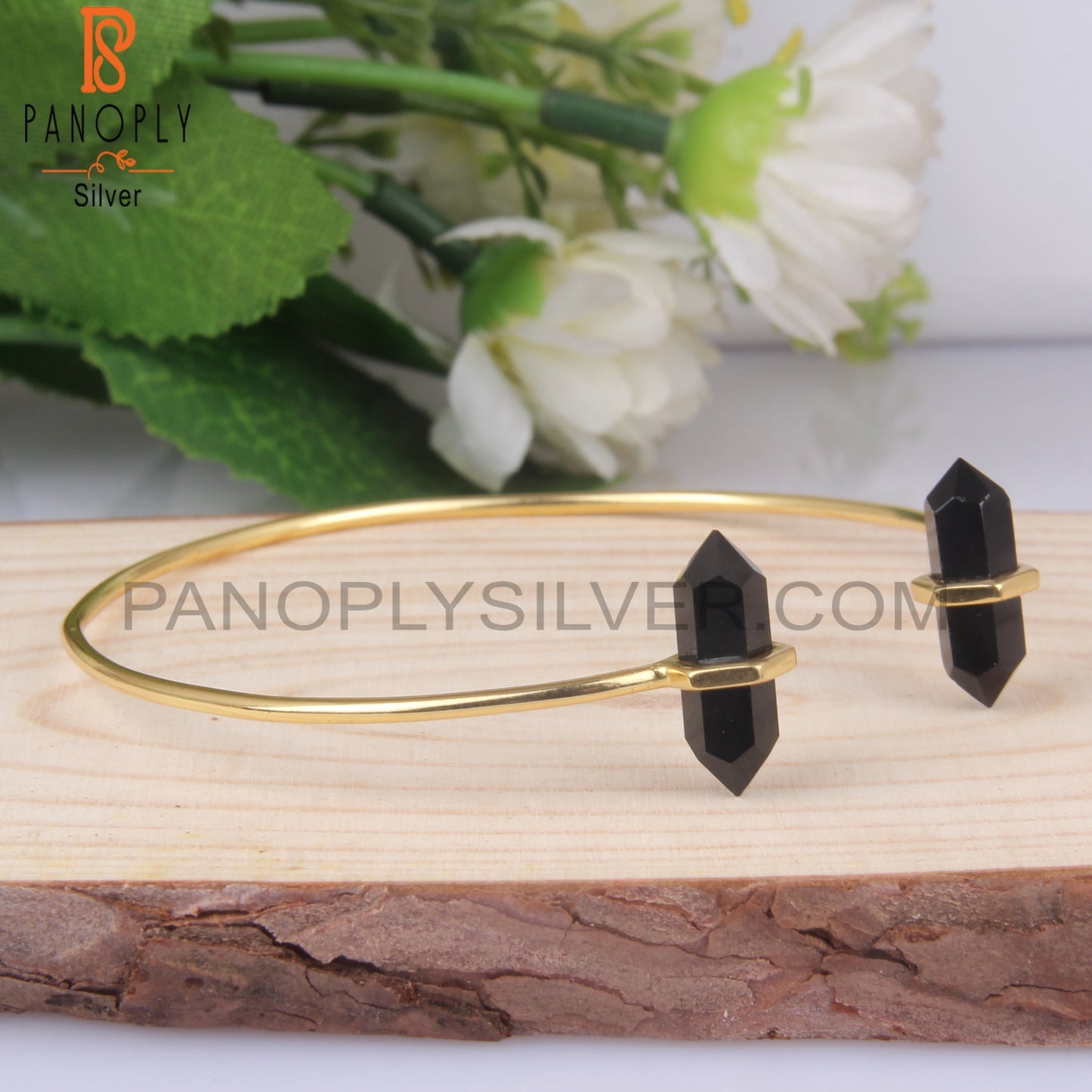 Black Onyx Pencil Point Openable Bangles