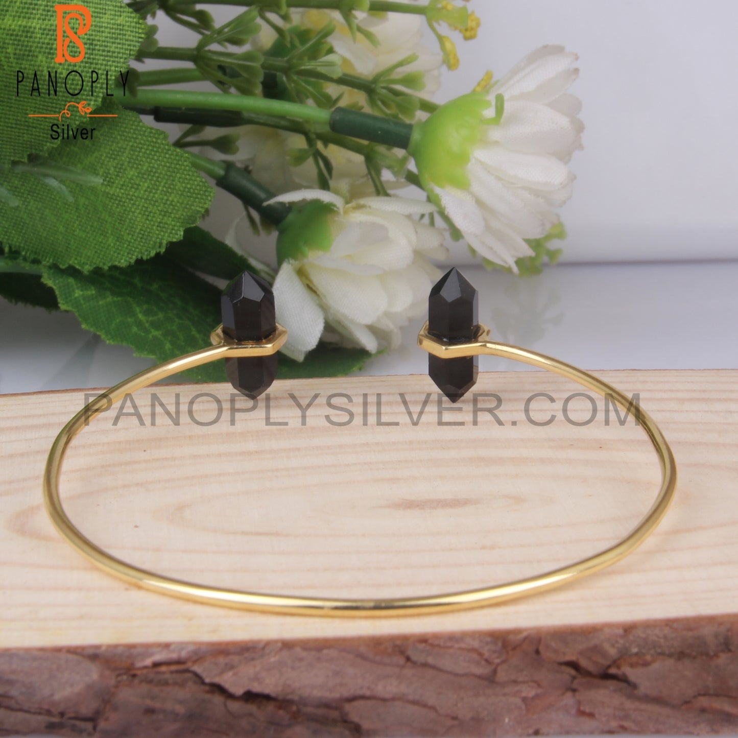 Black Onyx Pencil Point Openable Bangles