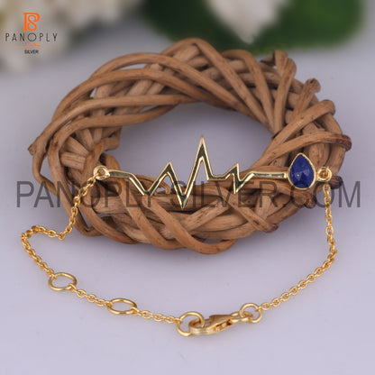 Natural Lapis Gold Plated Heartbeat Charm Bracelet