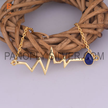 Natural Lapis Gold Plated Heartbeat Charm Bracelet