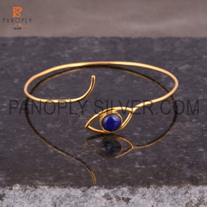 18K Gold Plated 925 Silver Lapis Gemstone Evil Eye Cuff Bangle