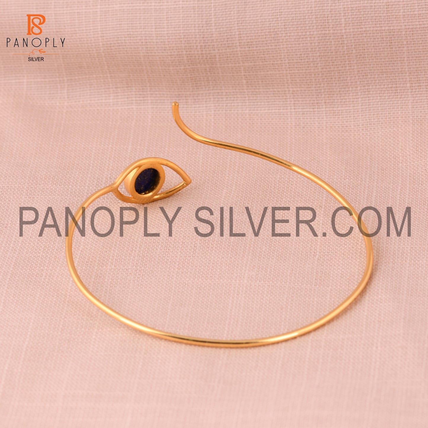 18K Gold Plated 925 Silver Lapis Gemstone Evil Eye Cuff Bangle