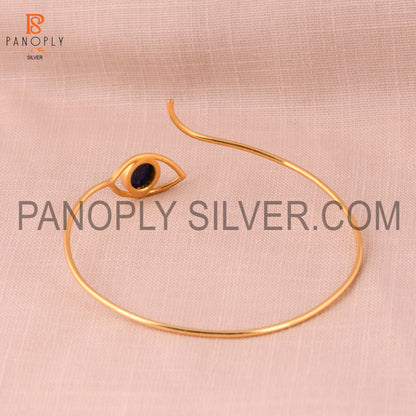 18K Gold Plated 925 Silver Lapis Gemstone Evil Eye Cuff Bangle