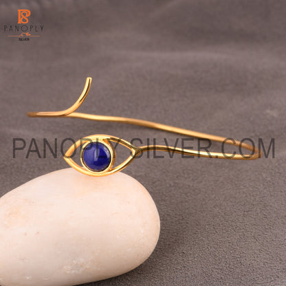 18K Gold Plated 925 Silver Lapis Gemstone Evil Eye Cuff Bangle