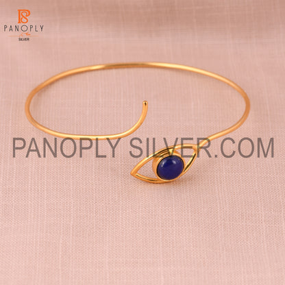18K Gold Plated 925 Silver Lapis Gemstone Evil Eye Cuff Bangle