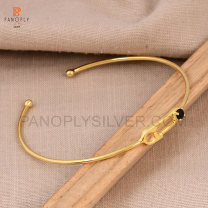 Women's Black Onyx Stone Safety Pin Cuff Bracelet