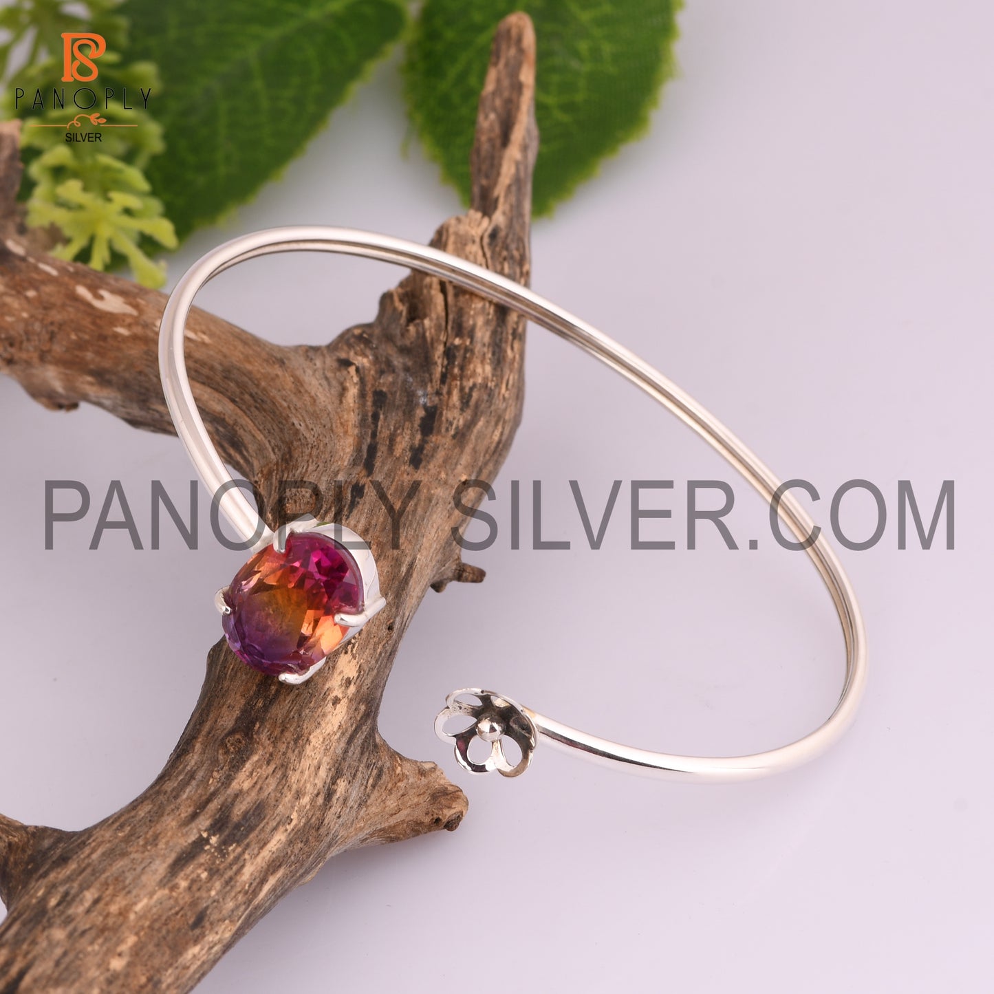 Bio Ametrine Doublet Quartz Set Oxidized 925 Silver Cuff Bangle