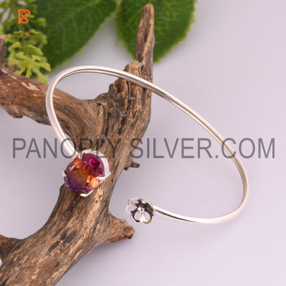 Bio Ametrine Doublet Quartz Set Oxidized 925 Silver Cuff Bangle