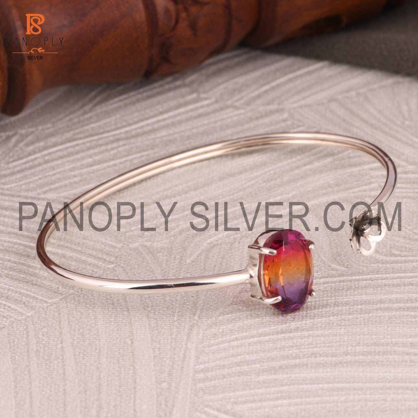 Bio Ametrine Doublet Quartz Set Oxidized 925 Silver Cuff Bangle