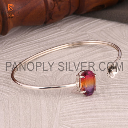 Bio Ametrine Doublet Quartz Set Oxidized 925 Silver Cuff Bangle