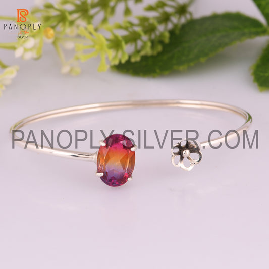 Bio Ametrine Doublet Quartz Set Oxidized 925 Silver Cuff Bangle