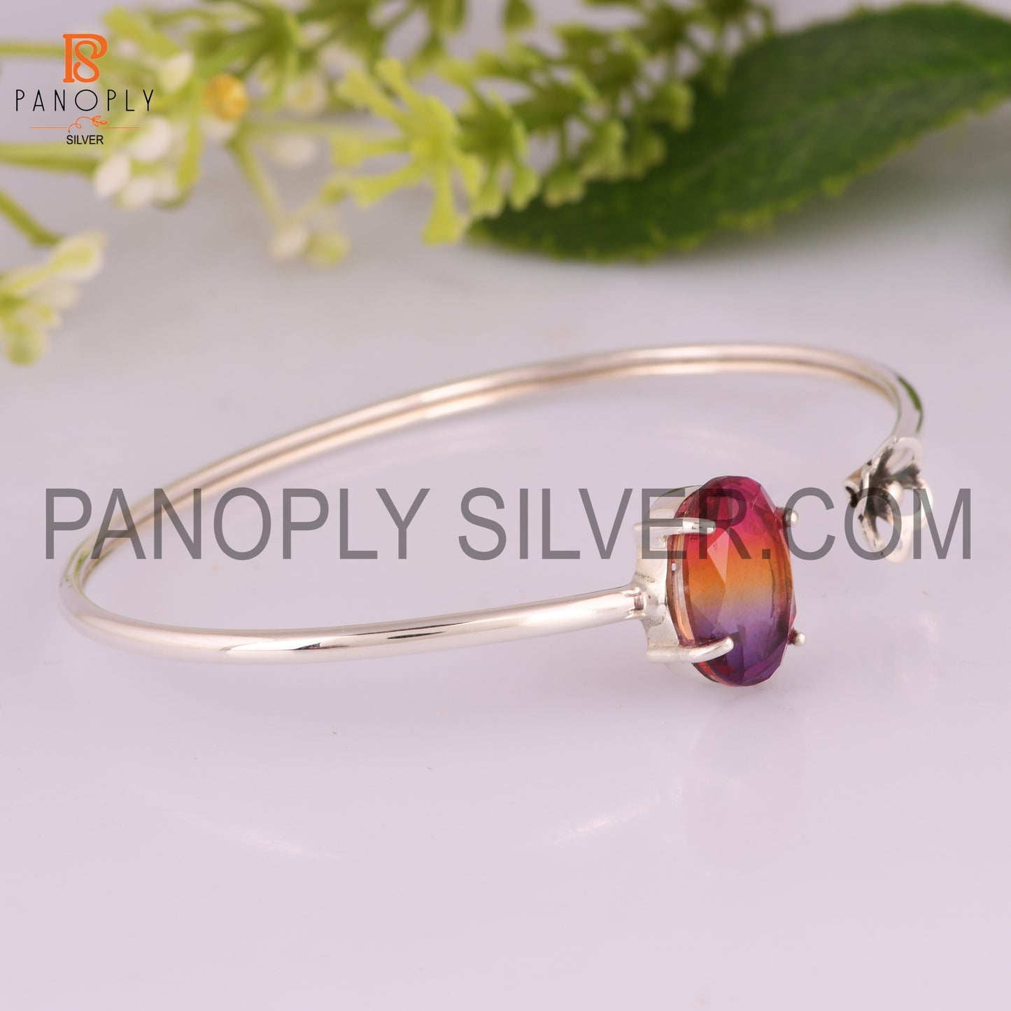 Bio Ametrine Doublet Quartz Set Oxidized 925 Silver Cuff Bangle