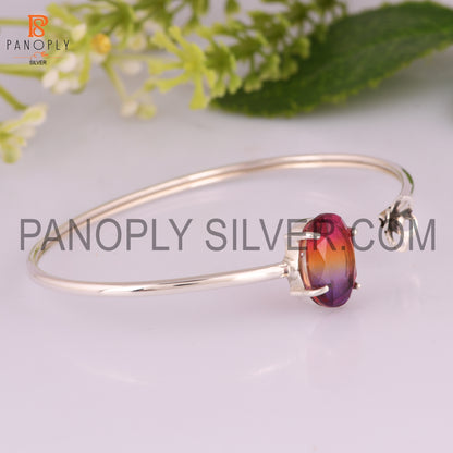 Bio Ametrine Doublet Quartz Set Oxidized 925 Silver Cuff Bangle