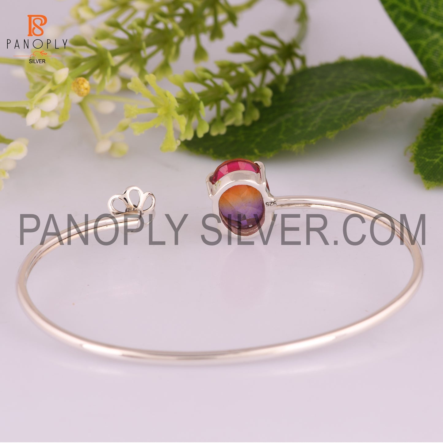 Bio Ametrine Doublet Quartz Set Oxidized 925 Silver Cuff Bangle