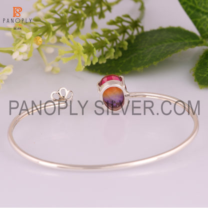 Bio Ametrine Doublet Quartz Set Oxidized 925 Silver Cuff Bangle