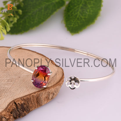 Bio Ametrine Doublet Quartz Set Oxidized 925 Silver Cuff Bangle