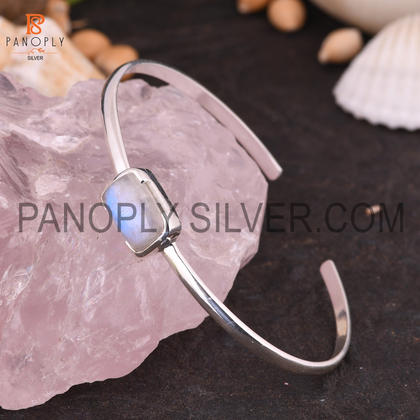 Openable Rainbow Moonstone Genuine Gem Rectangular Bangle