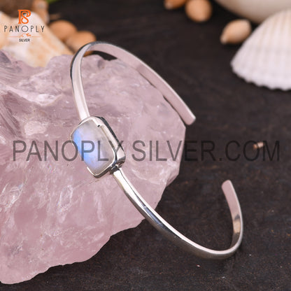 Openable Rainbow Moonstone Genuine Gem Rectangular Bangle