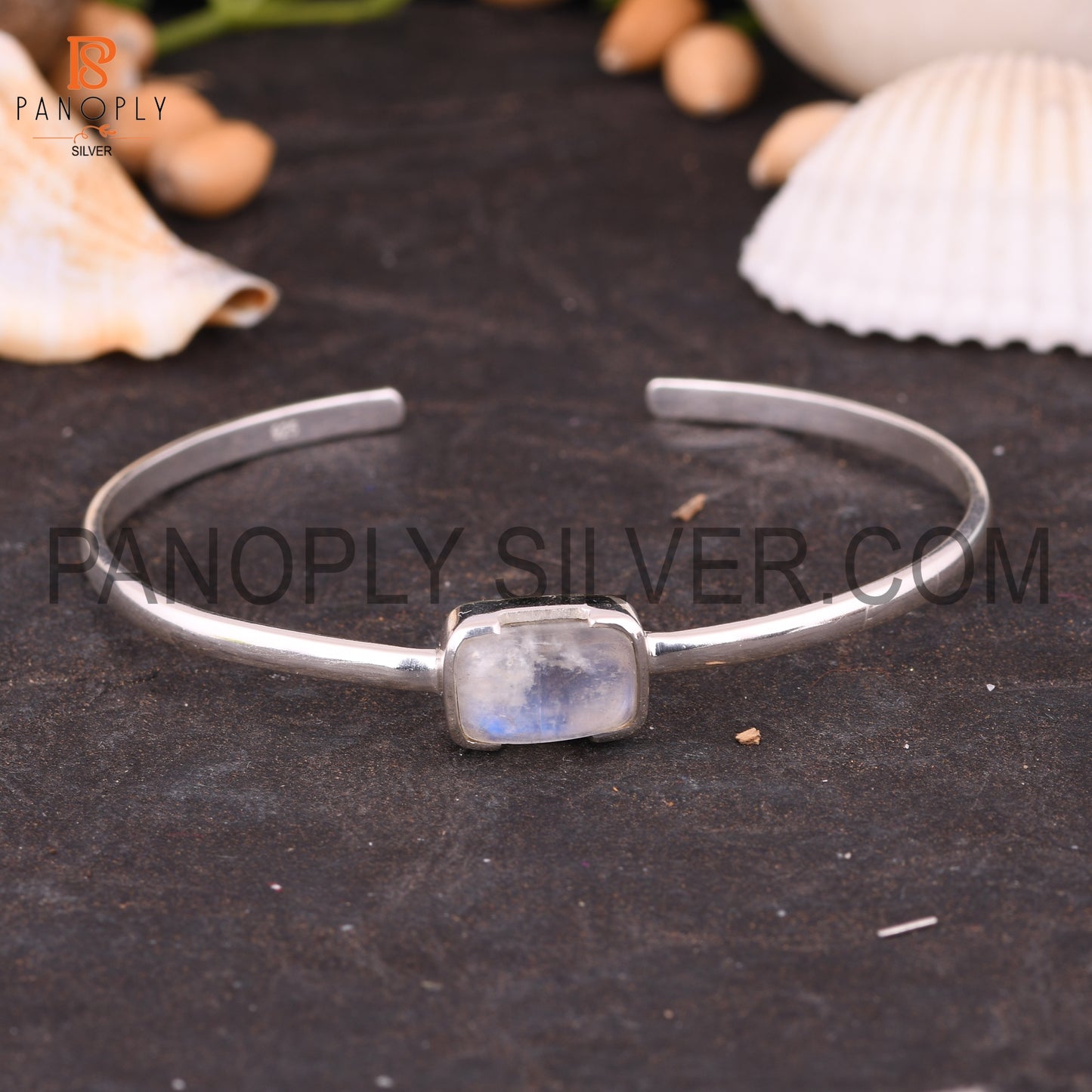 Openable Rainbow Moonstone Genuine Gem Rectangular Bangle