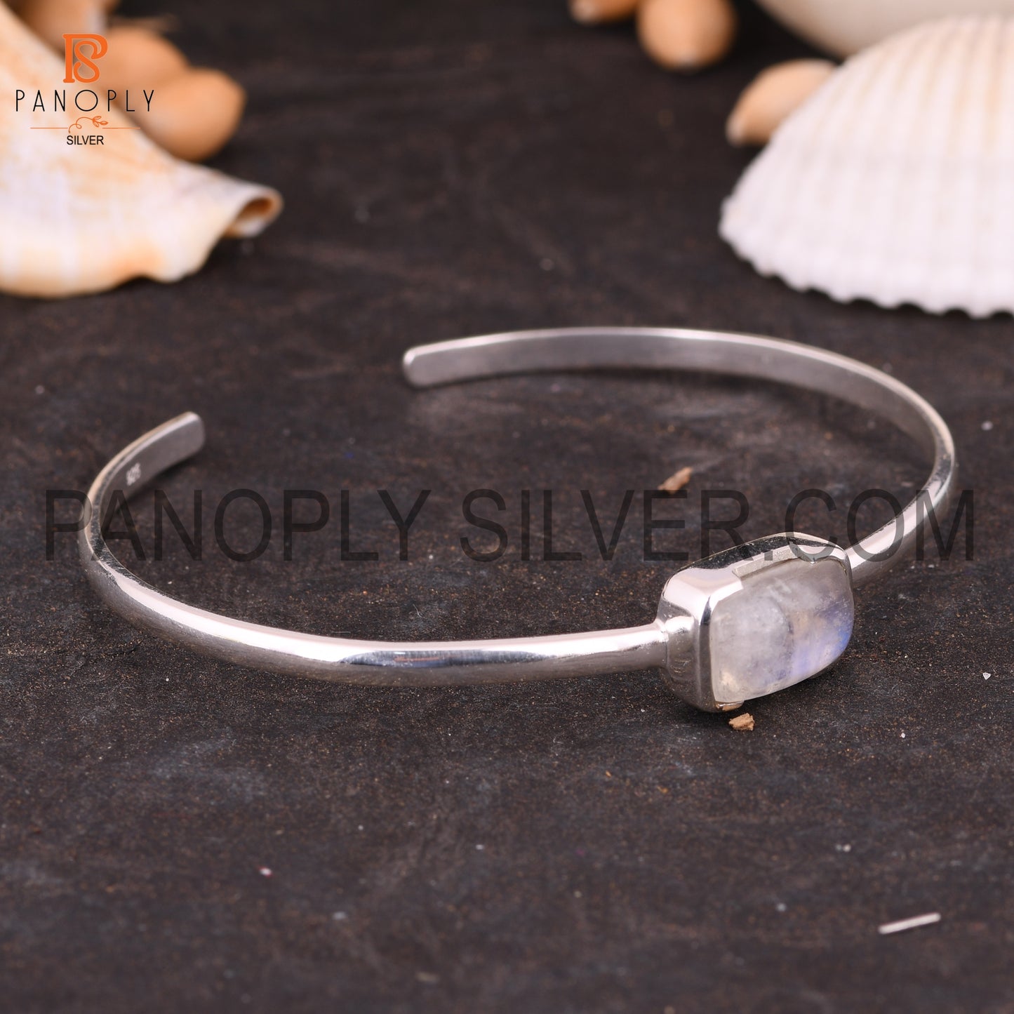 Openable Rainbow Moonstone Genuine Gem Rectangular Bangle