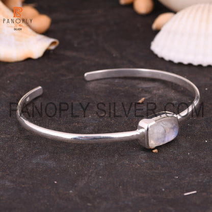 Openable Rainbow Moonstone Genuine Gem Rectangular Bangle