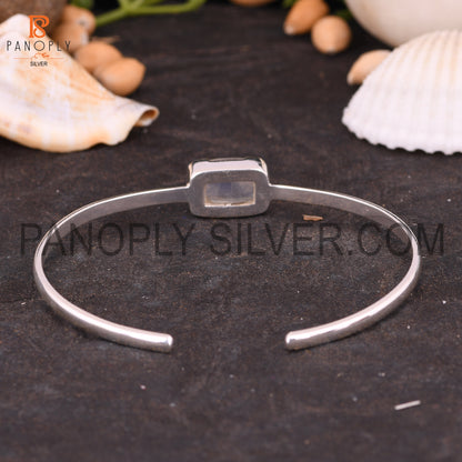 Openable Rainbow Moonstone Genuine Gem Rectangular Bangle