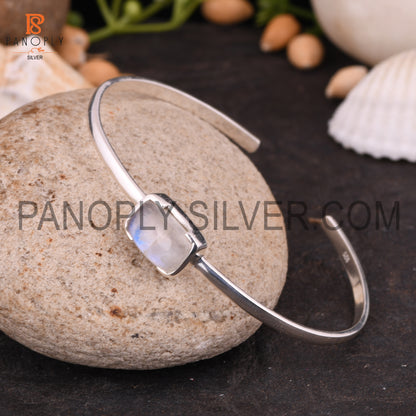 Openable Rainbow Moonstone Genuine Gem Rectangular Bangle
