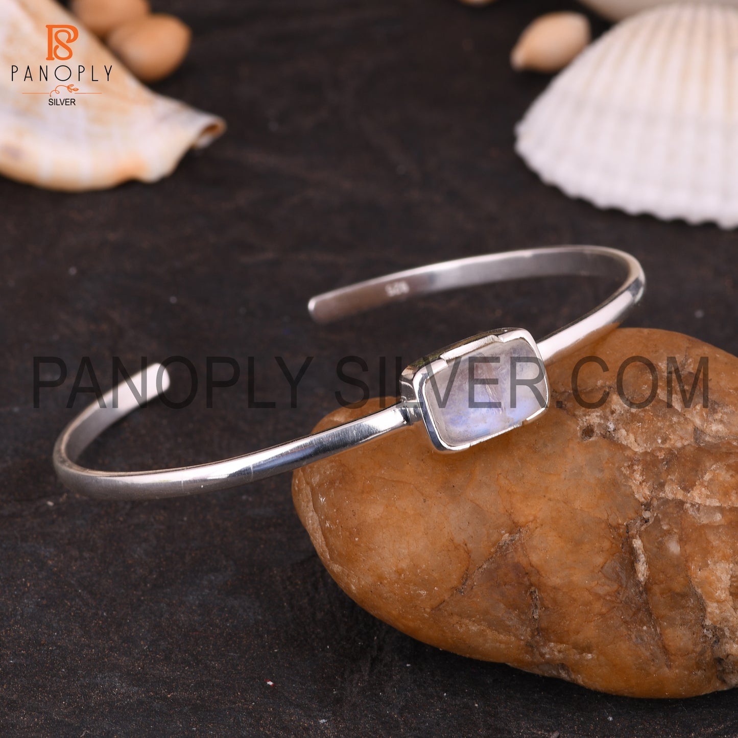 Openable Rainbow Moonstone Genuine Gem Rectangular Bangle
