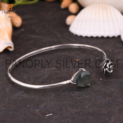Pear & Flower Shape Natural Moss Agate Adjustable Cuff Bangle