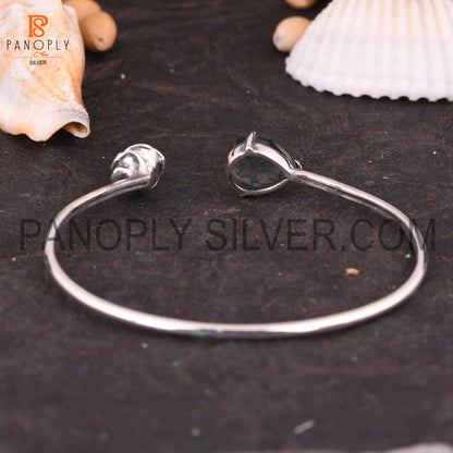 Pear & Flower Shape Natural Moss Agate Adjustable Cuff Bangle