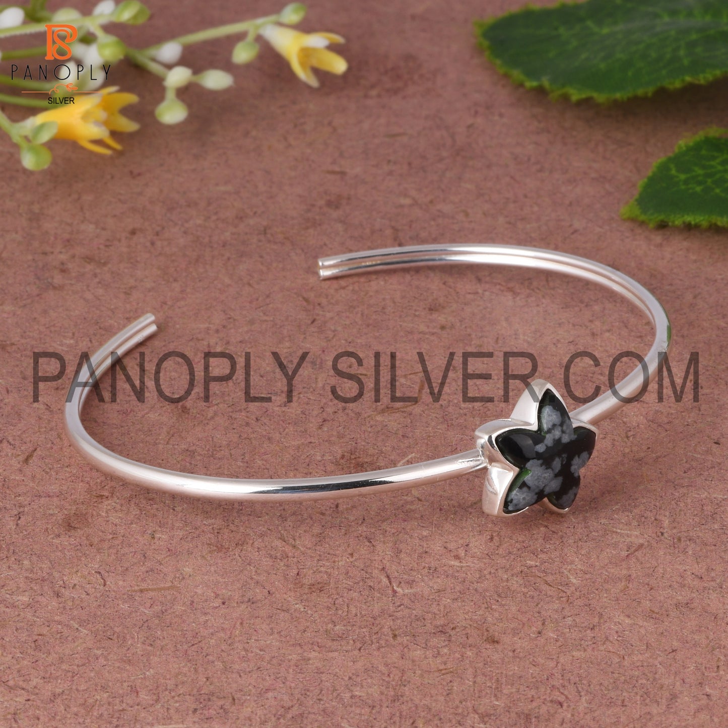 Snowflake Obsidian Flower Snowflake Gemstone Bangle