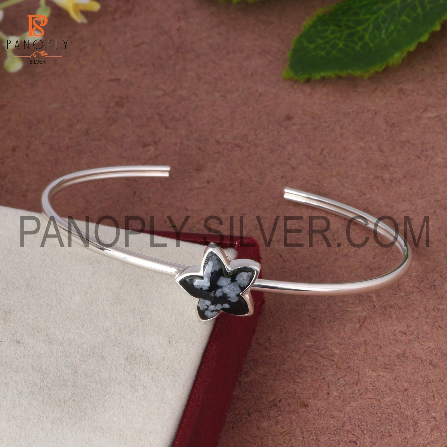 Snowflake Obsidian Flower Snowflake Gemstone Bangle