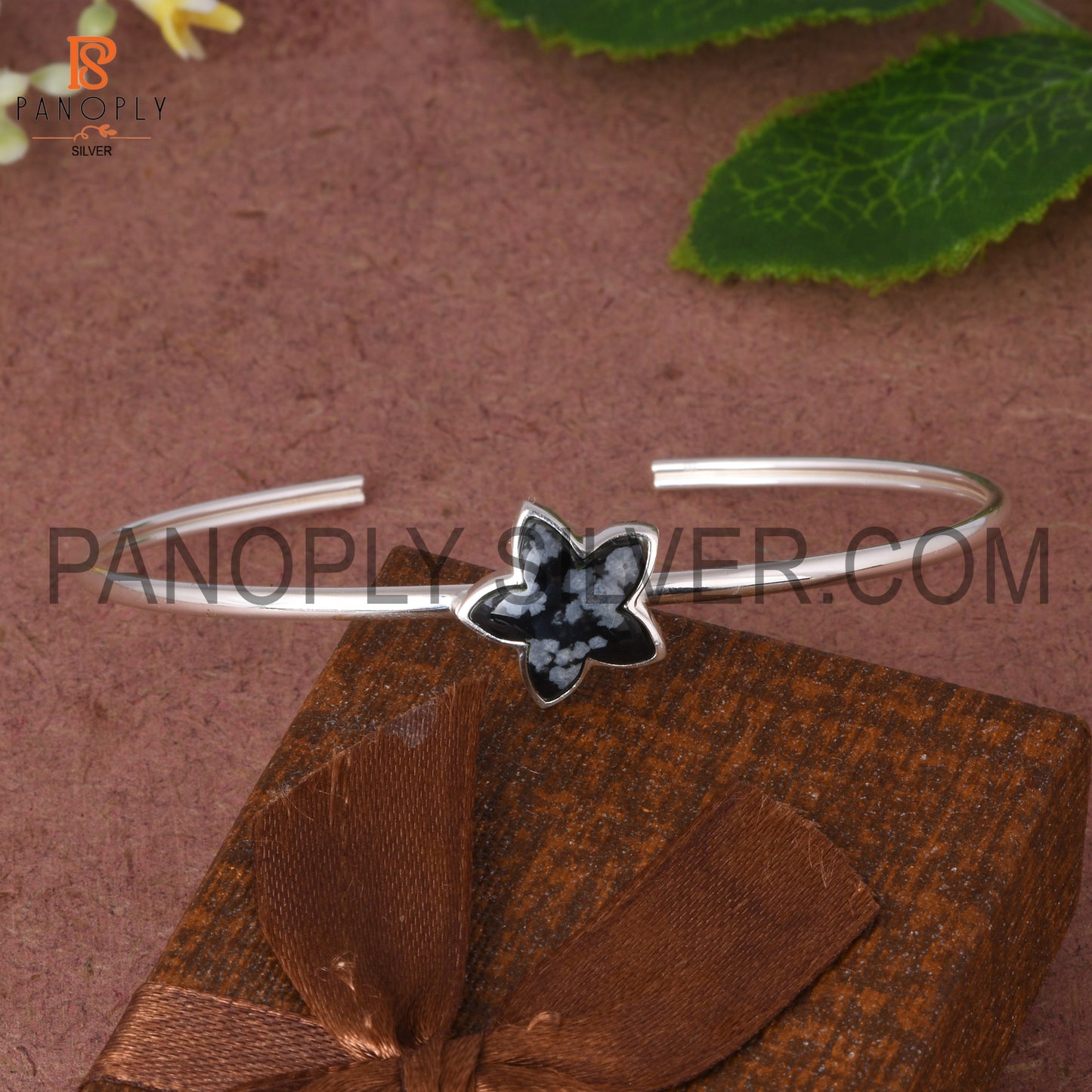 Snowflake Obsidian Flower Snowflake Gemstone Bangle