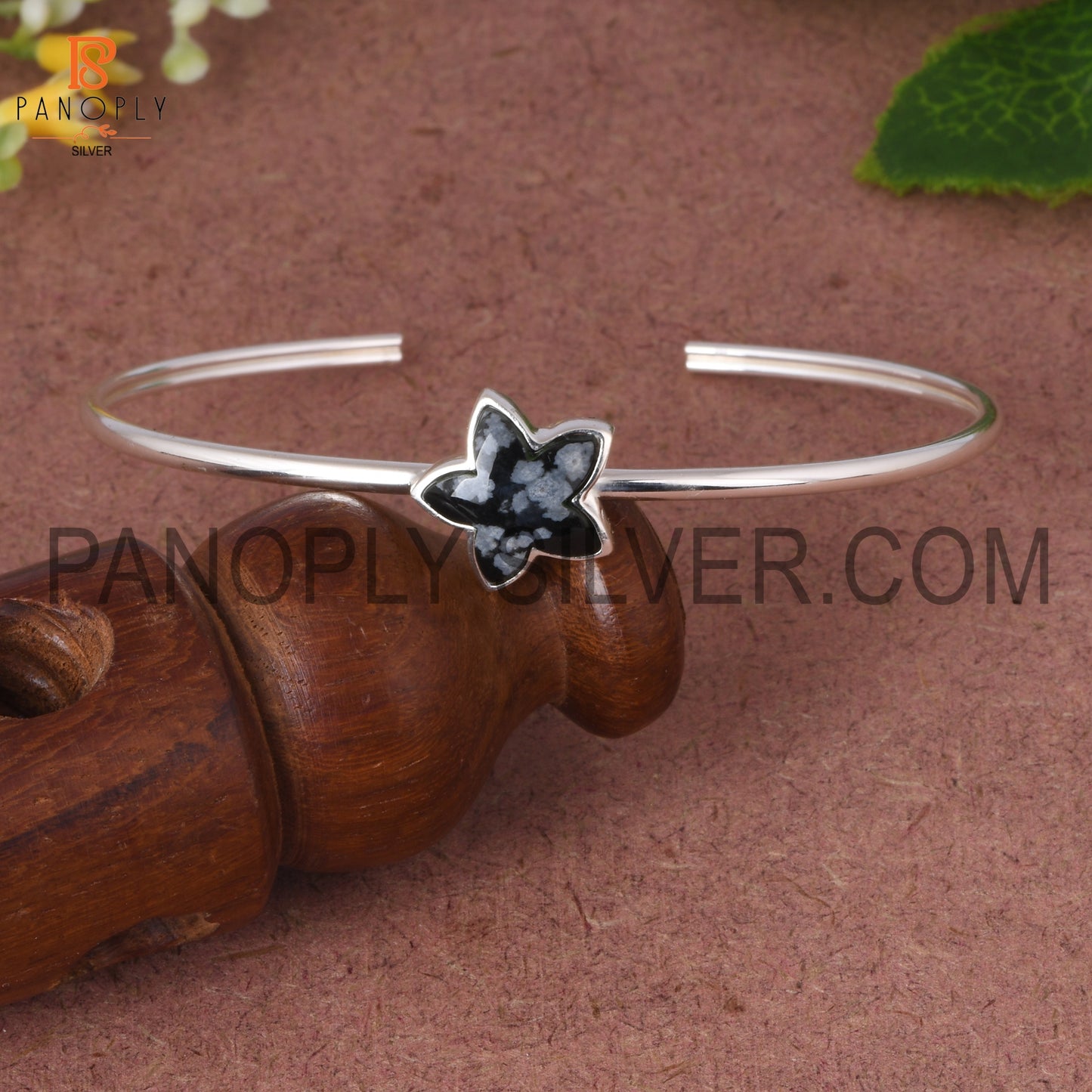 Snowflake Obsidian Flower Snowflake Gemstone Bangle