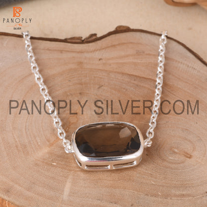Gemstone Smoky 925 Silver Chain Cushion Bracelet