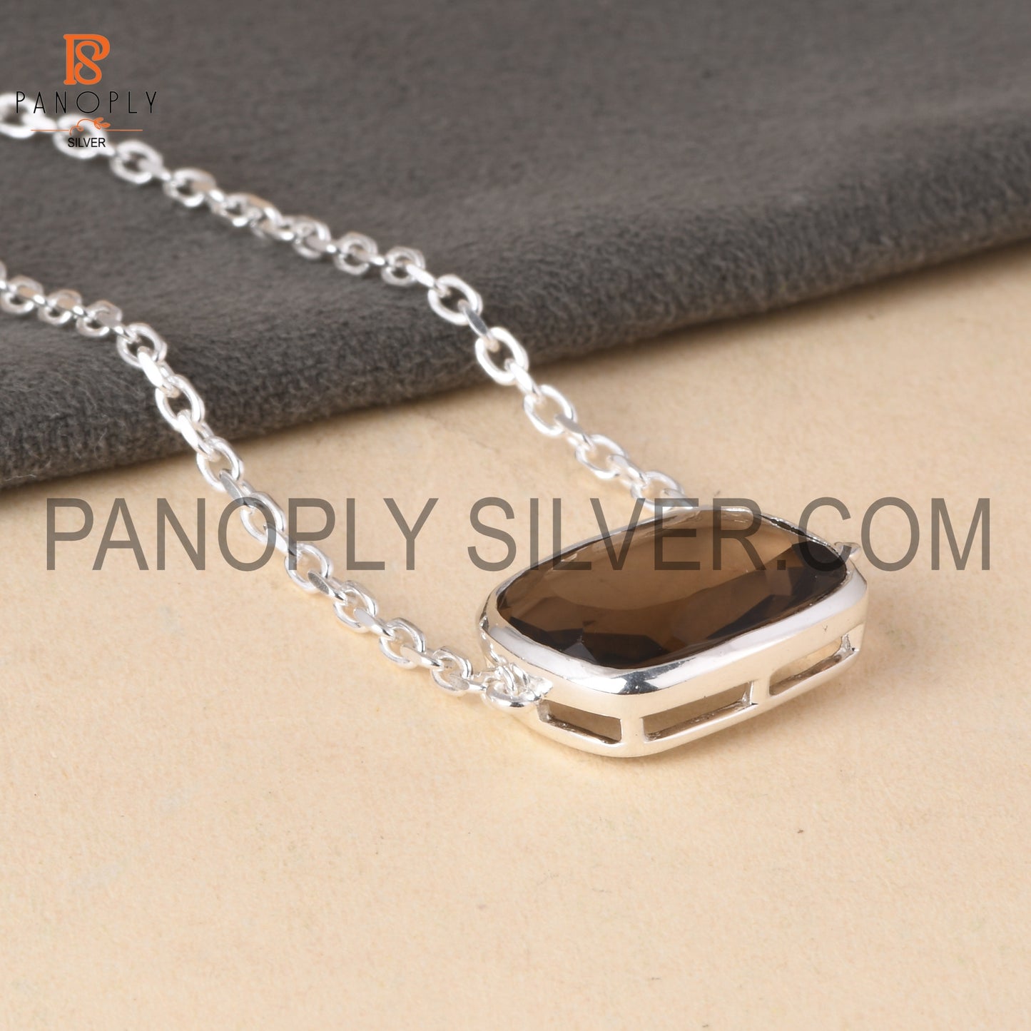 Gemstone Smoky 925 Silver Chain Cushion Bracelet