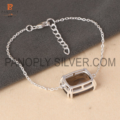 Gem Smoky 925 Silver Adjustable Chain Cushion Bracelet