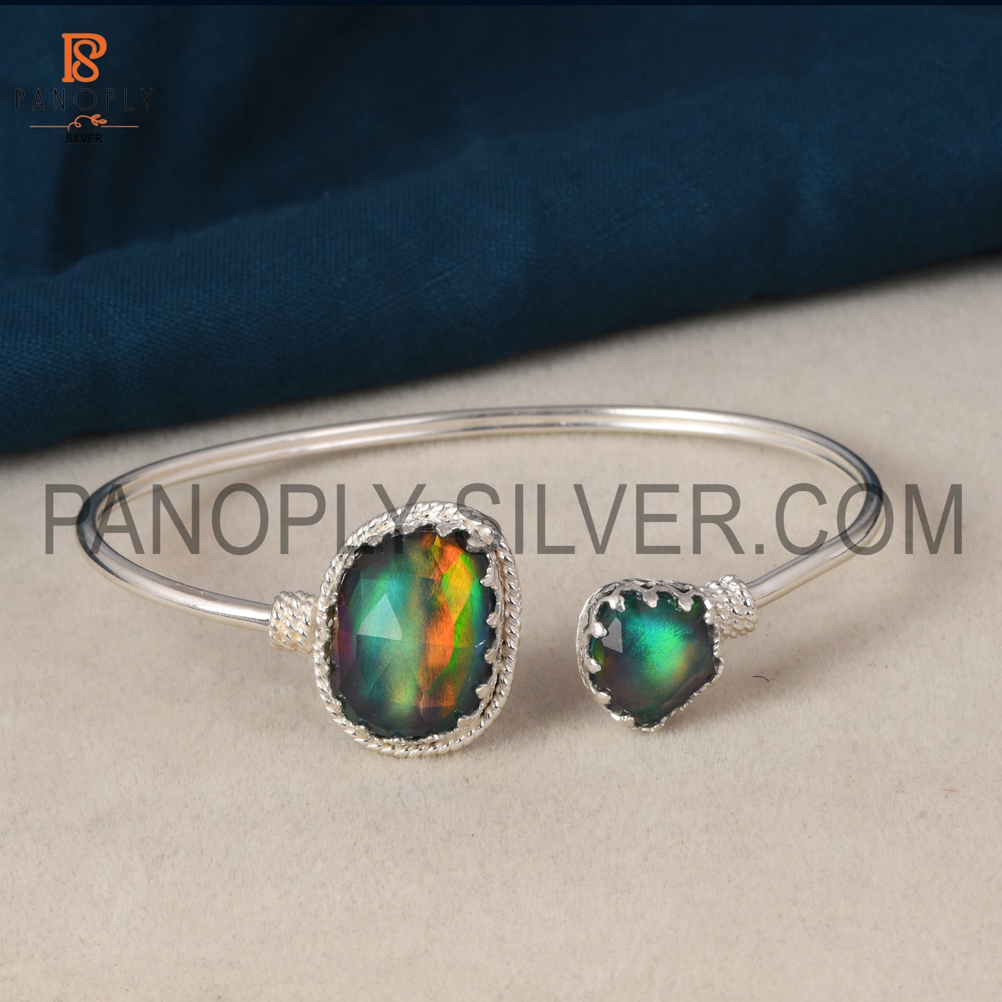 Unshape Aurora Opal Red Green Gems Fancy Cuff Bangle