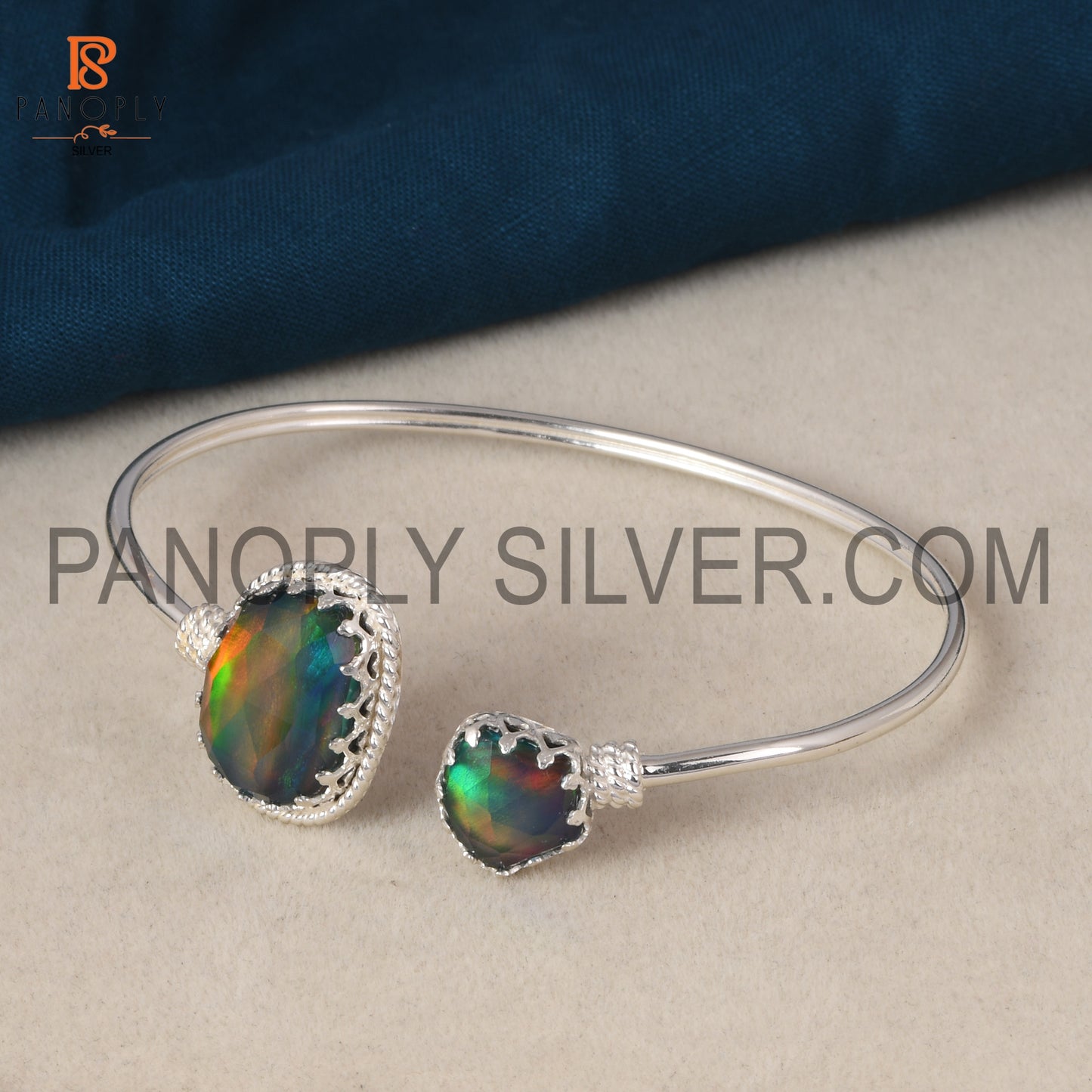 Unshape Aurora Opal Red Green Gems Fancy Cuff Bangle