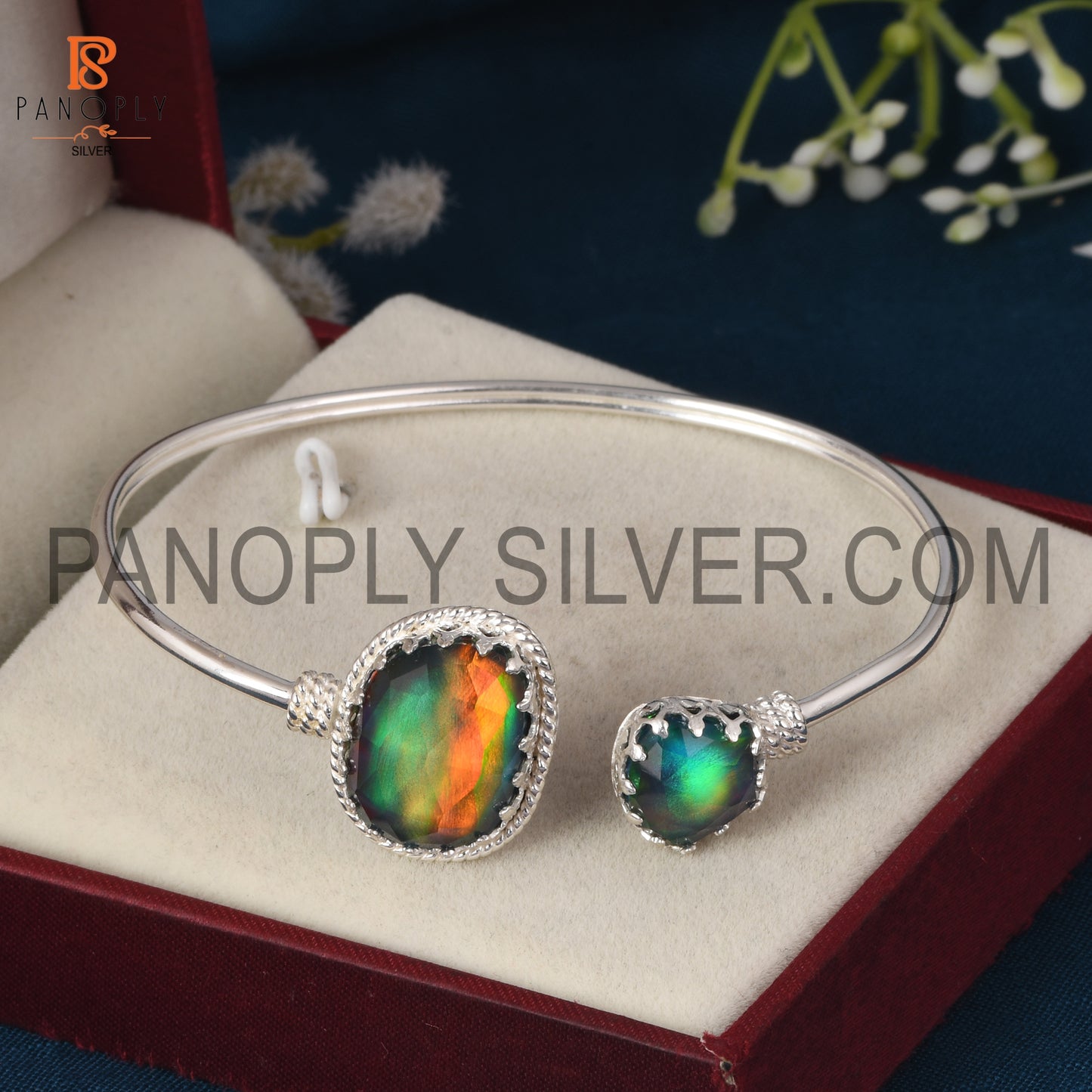 Unshape Aurora Opal Red Green Gems Fancy Cuff Bangle