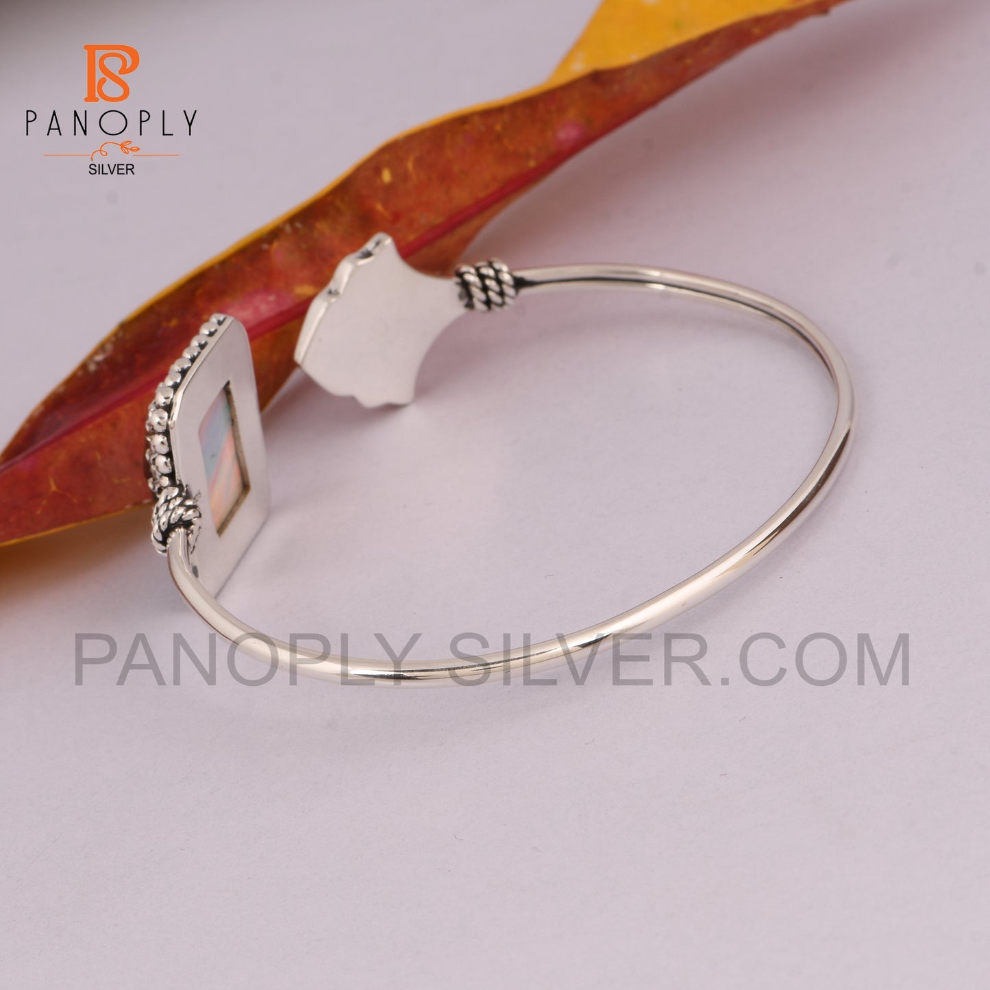 gemstone Double Aurora Opal White Cuff Bangle 925 Silver