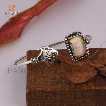 gemstone Double Aurora Opal White Cuff Bangle 925 Silver