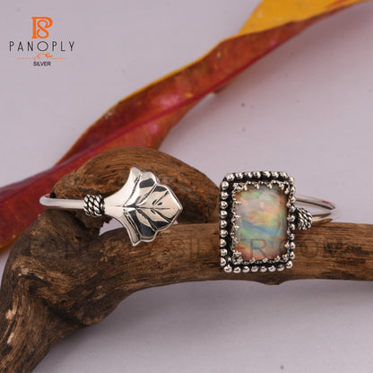 gemstone Double Aurora Opal White Cuff Bangle 925 Silver