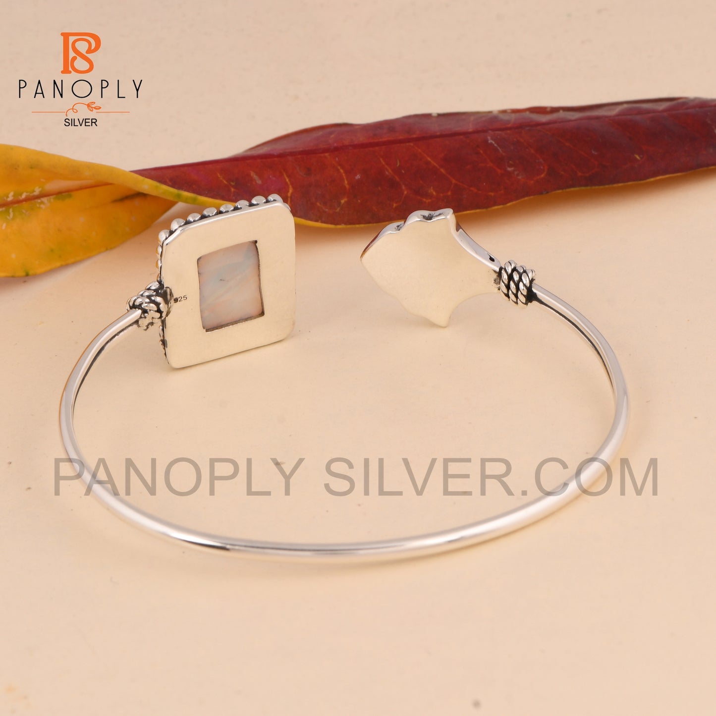 gemstone Double Aurora Opal White Cuff Bangle 925 Silver