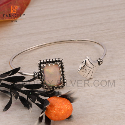 gemstone Double Aurora Opal White Cuff Bangle 925 Silver