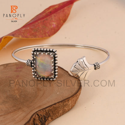 gemstone Double Aurora Opal White Cuff Bangle 925 Silver