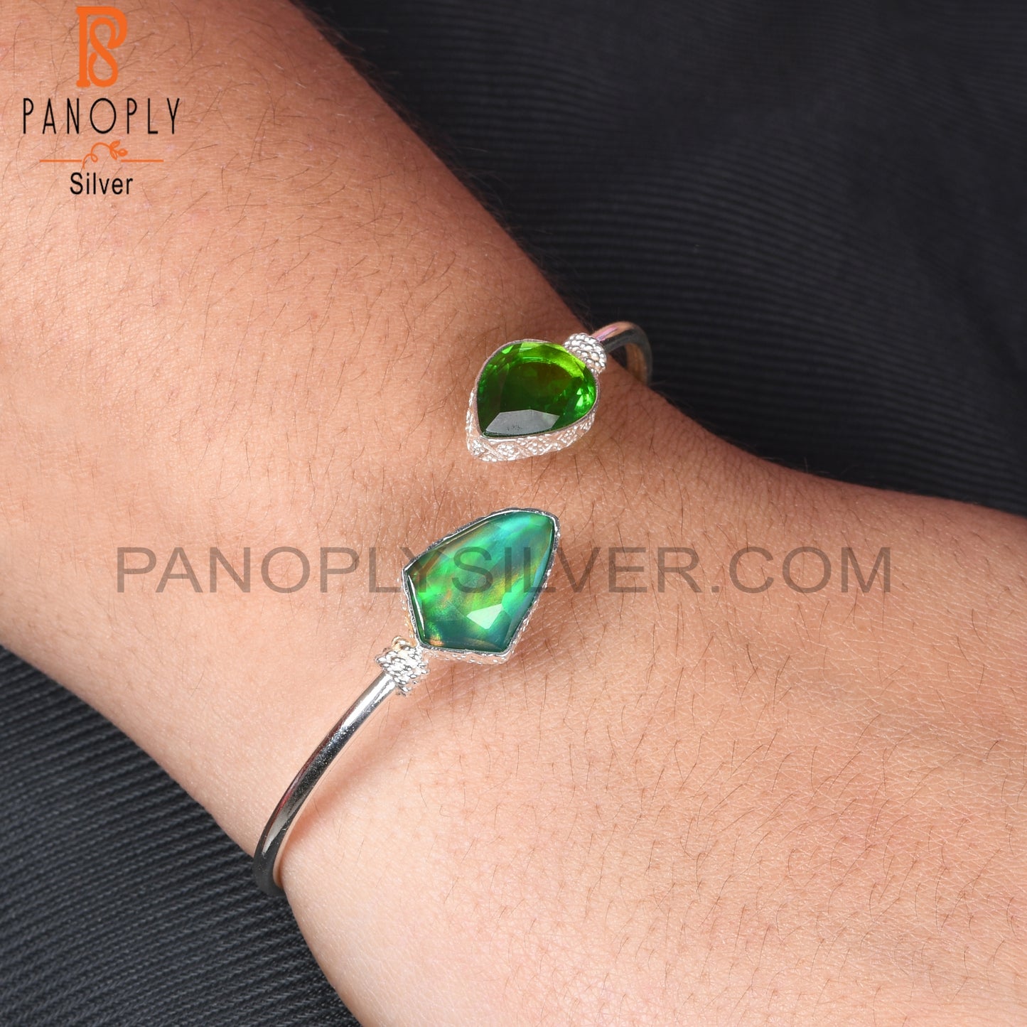 Bio Chrome Diopside Doublet Quartz, Aurora Opal Green Bangle