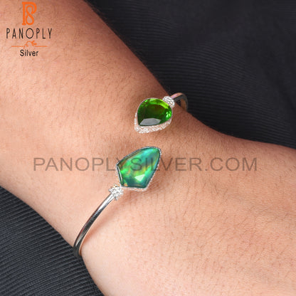 Bio Chrome Diopside Doublet Quartz, Aurora Opal Green Bangle