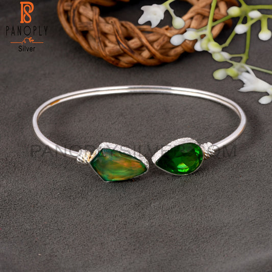 Bio Chrome Diopside Doublet Quartz, Aurora Opal Green Bangle